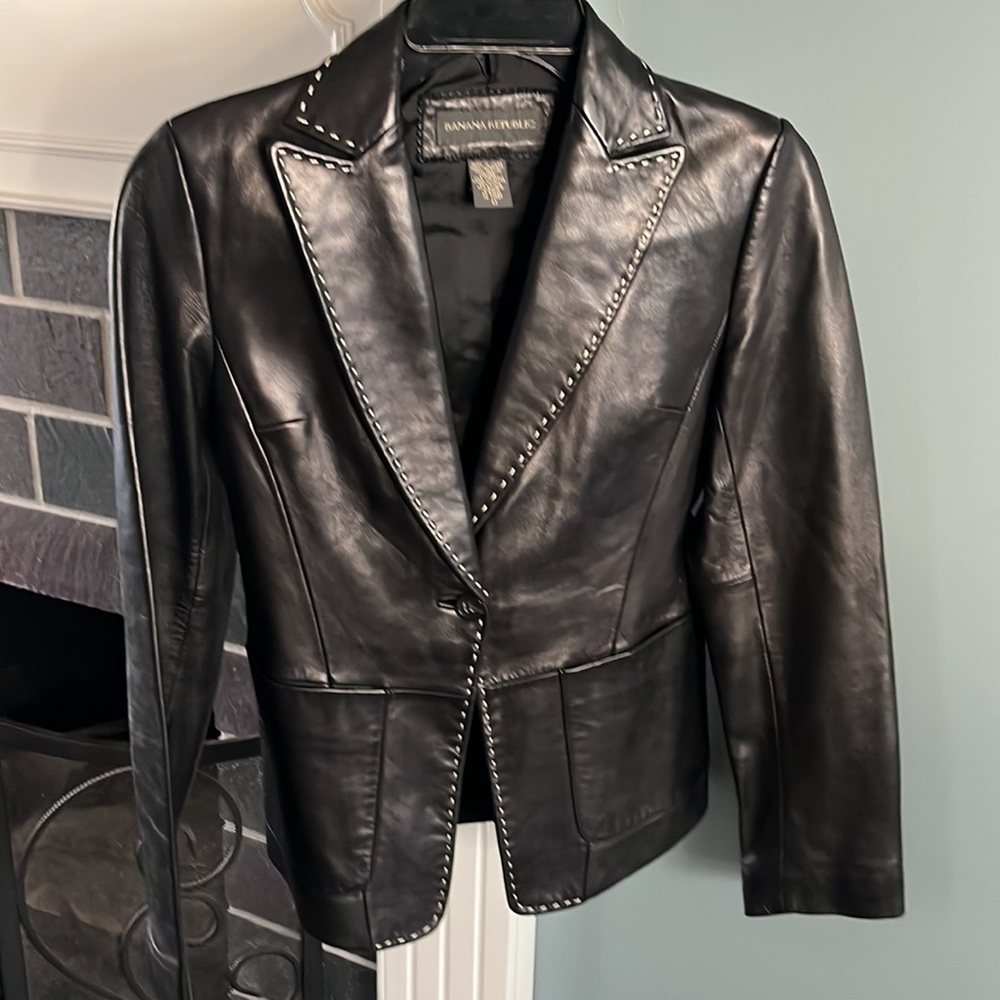 Banana Republic Leather Stitch Detail Moto Blazer/Jacket fit XS